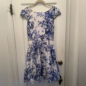 Betsey Johnson “Wonderland” Blue Floral Lace Fit & Flare Dress — Size 4